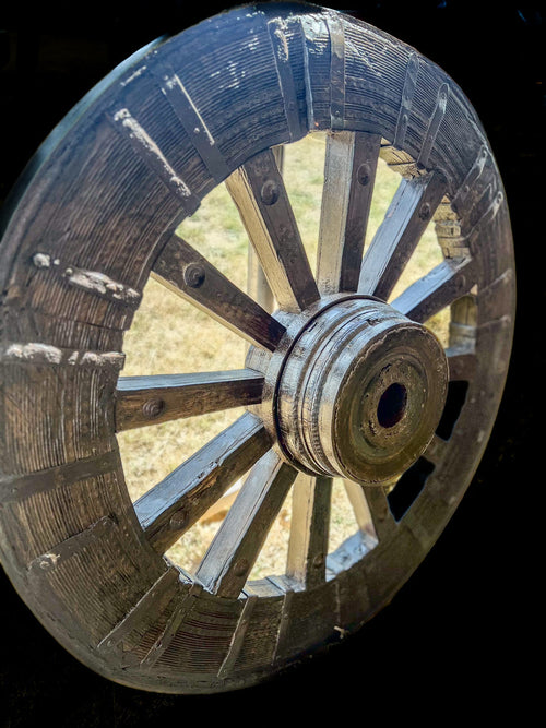 Acacia Wood Vintage Cart Wheel by Studio Vastu