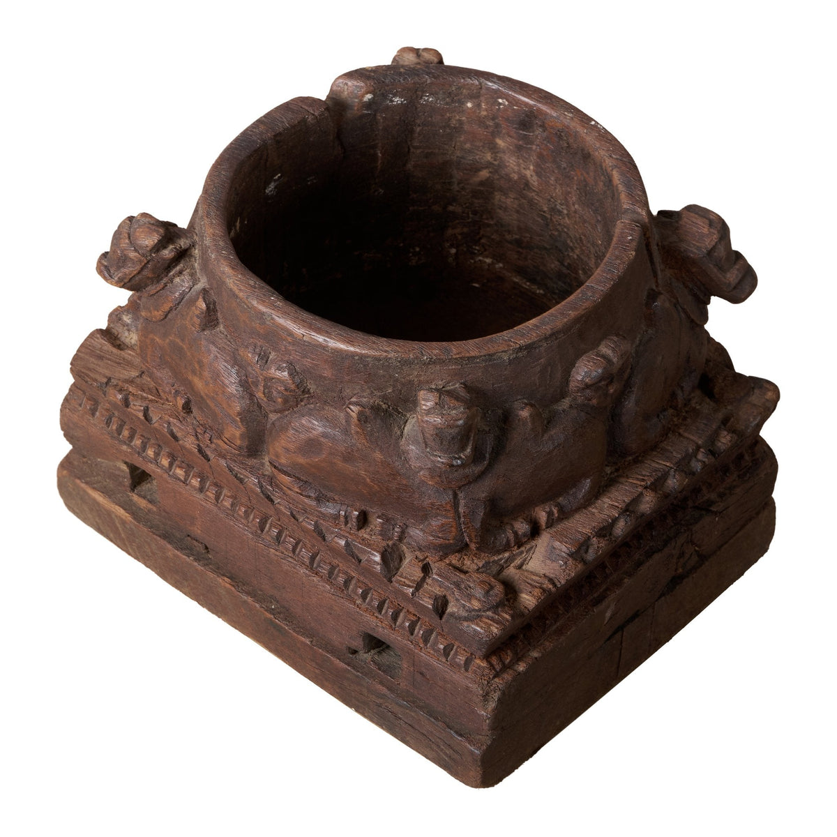 Animal Motif Carved Wood Vessel by Studio Vastu