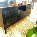 Black Geometric Patterned Media Cabinet by Studio Vastu