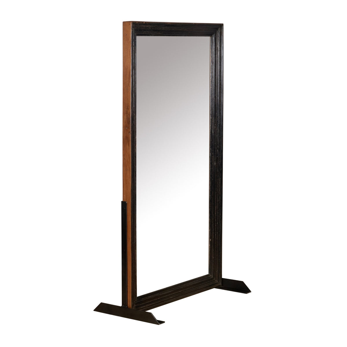 Blackened Wood and Iron Floor Mirror by Studio Vastu