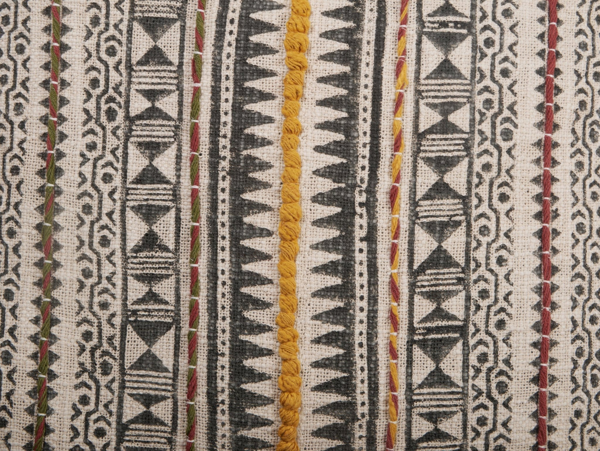 Block-Printed Embroidered Cotton Pillow Cover by Studio Vastu