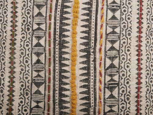 Block-Printed Embroidered Cotton Pillow Cover by Studio Vastu
