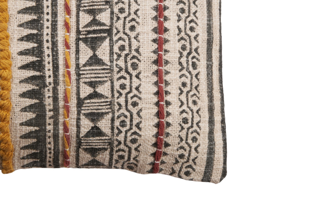 Block-Printed Embroidered Cotton Pillow Cover by Studio Vastu