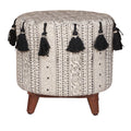 Block-Printed Tasseled Cotton Ottoman by Studio Vastu
