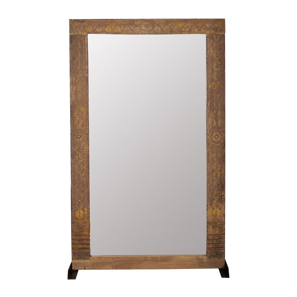 Botanical Carved Wood and Iron Floor Mirror by Studio Vastu