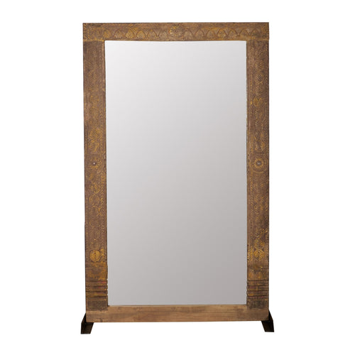 Botanical Carved Wood and Iron Floor Mirror by Studio Vastu