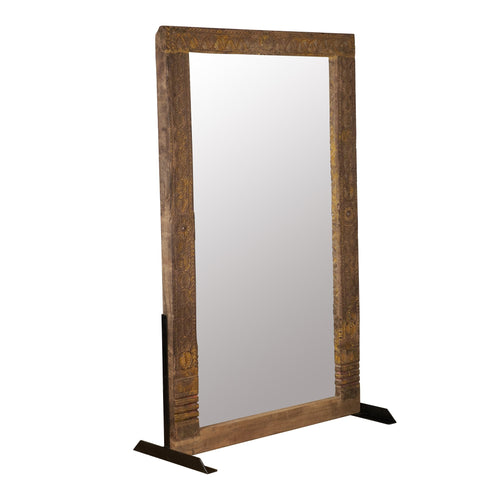Botanical Carved Wood and Iron Floor Mirror by Studio Vastu
