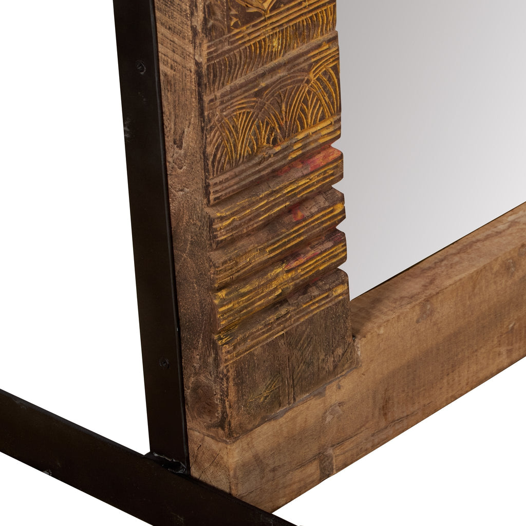 Botanical Carved Wood and Iron Floor Mirror by Studio Vastu
