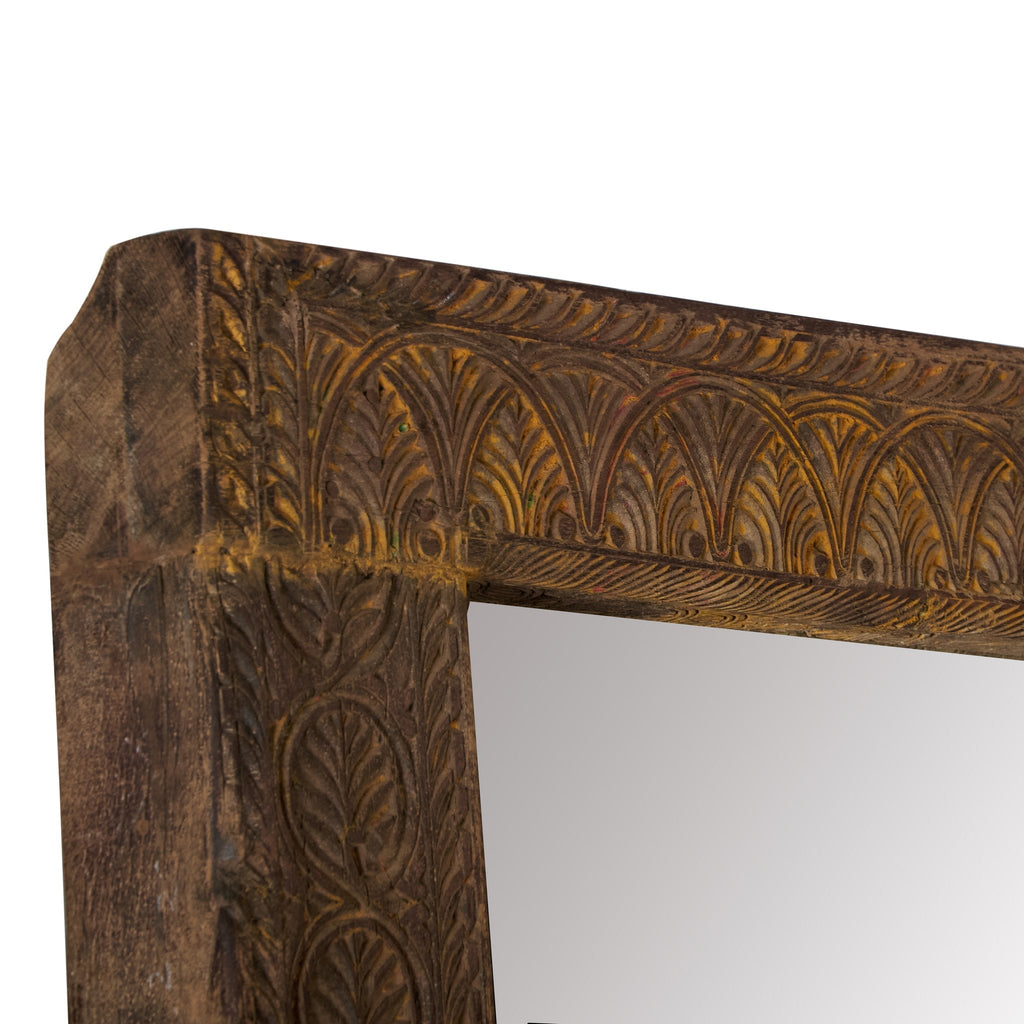Botanical Carved Wood and Iron Floor Mirror by Studio Vastu