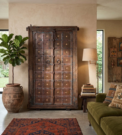 Brass-Studded Iron Clad Haveli Door by Studio Vastu