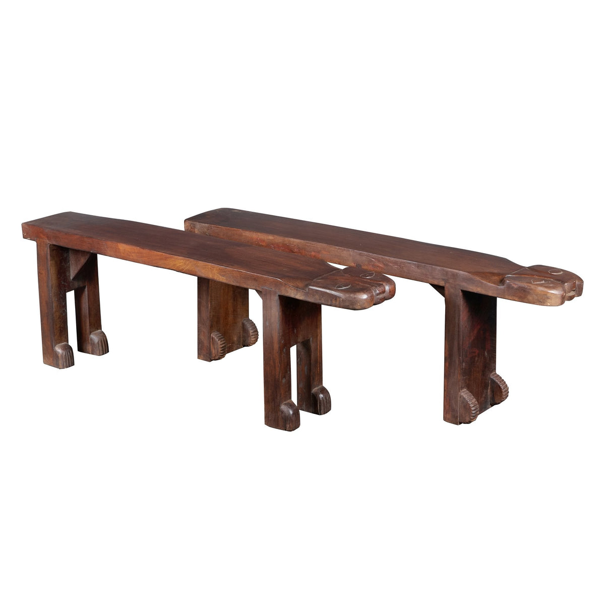 Carved Animal Motif Hardwood Bench by Studio Vastu