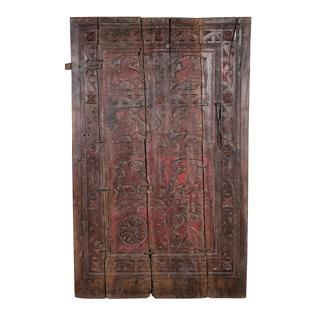 Carved Animal Motif Wooden Door Panel by Studio Vastu
