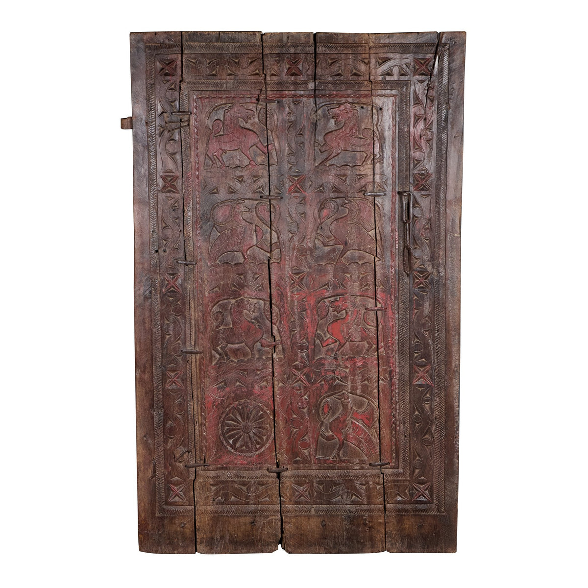 Carved Animal Motif Wooden Door Panel by Studio Vastu