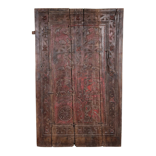 Carved Animal Motif Wooden Door Panel by Studio Vastu