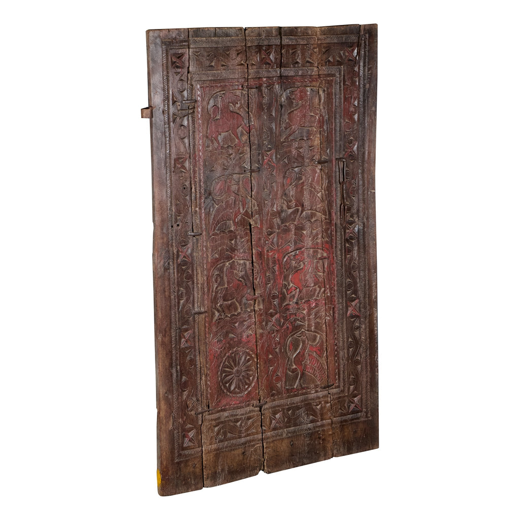Carved Animal Motif Wooden Door Panel by Studio Vastu