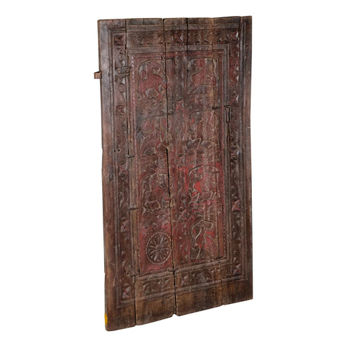 Carved Animal Motif Wooden Door Panel by Studio Vastu