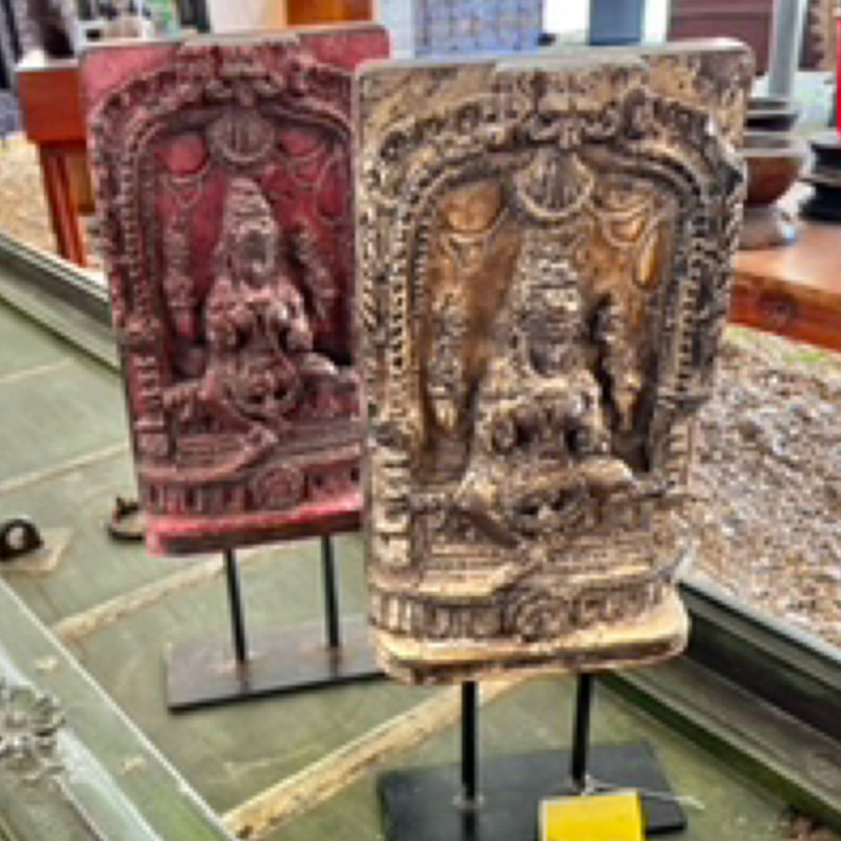 Carved Deity Figurine on Iron Stand by Studio Vastu