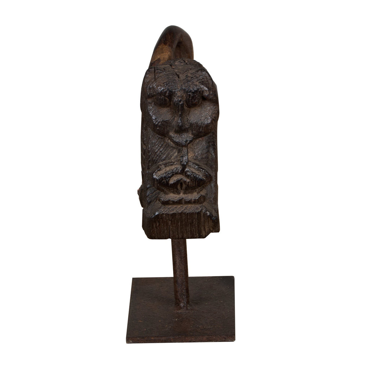 Carved Figural Wood Corbel on Iron Stand by Studio Vastu