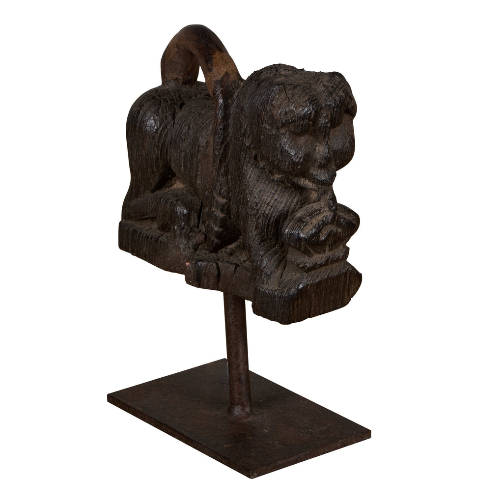 Carved Figural Wood Corbel on Iron Stand by Studio Vastu