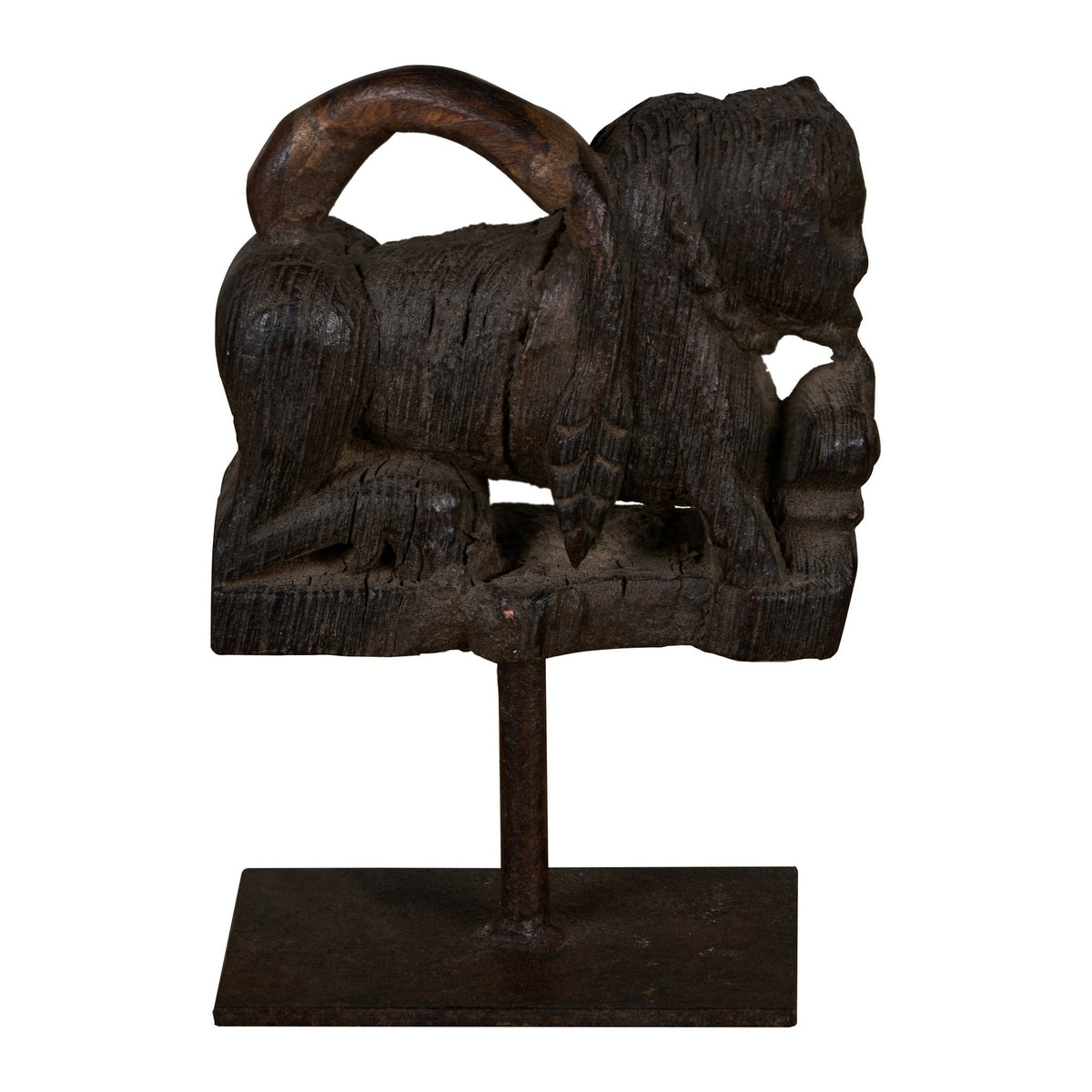 Carved Figural Wood Corbel on Iron Stand by Studio Vastu