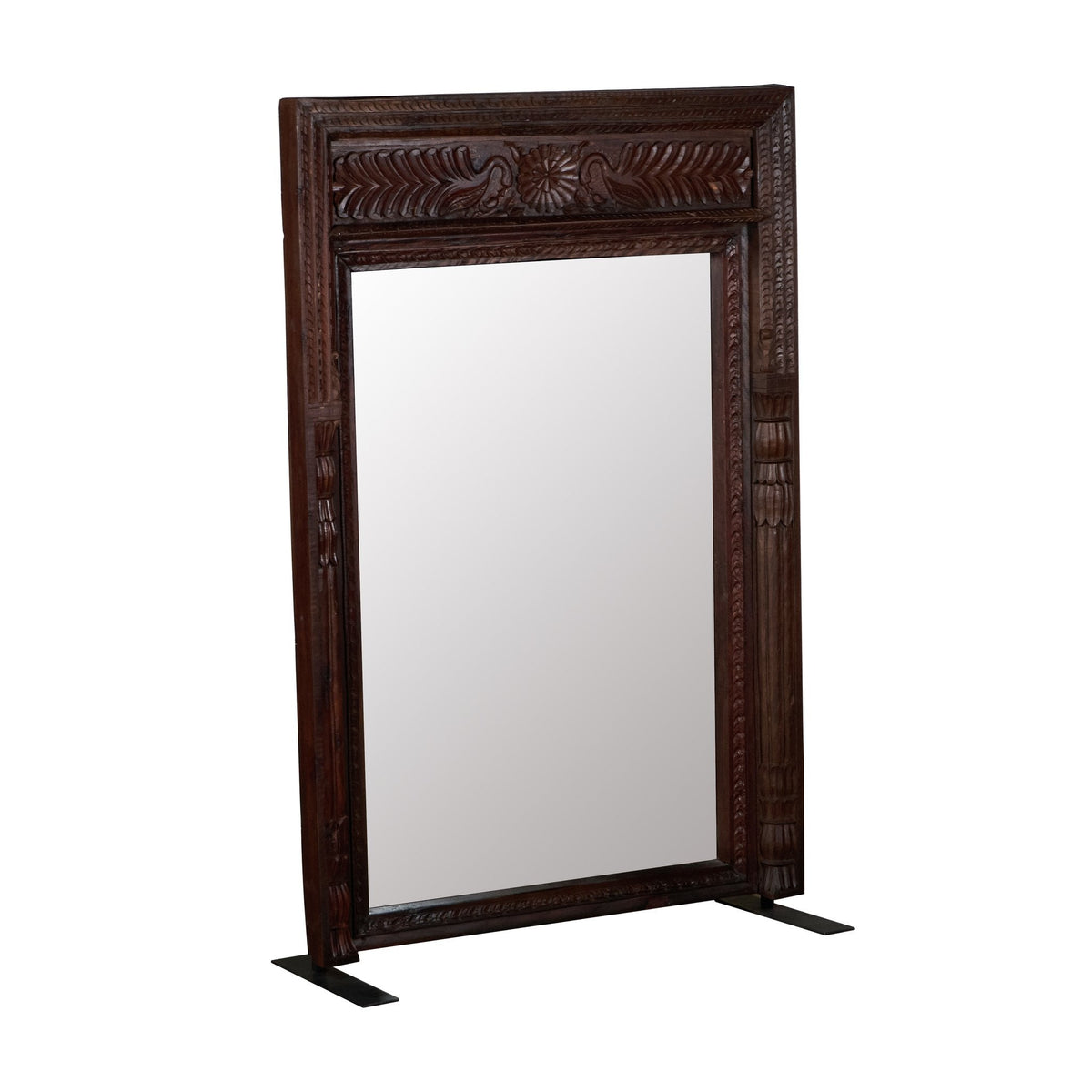 Carved Floral Wood Jharokha Mirror by Studio Vastu
