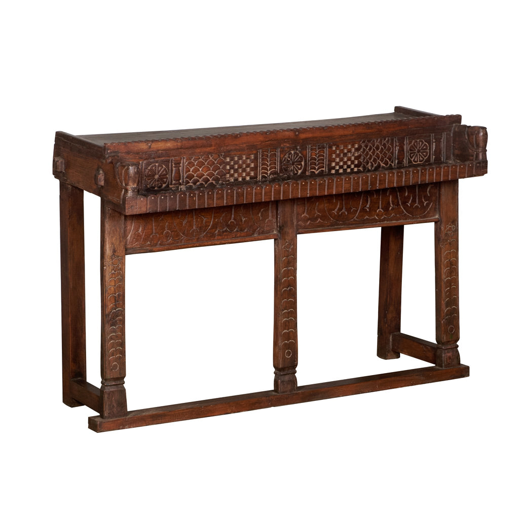 Carved Floral Wooden Damchiya Console by Studio Vastu