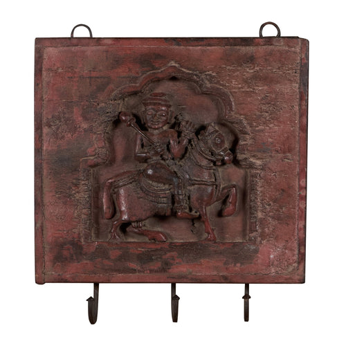 Carved Horseman Wood & Iron Wall Hook by Studio Vastu