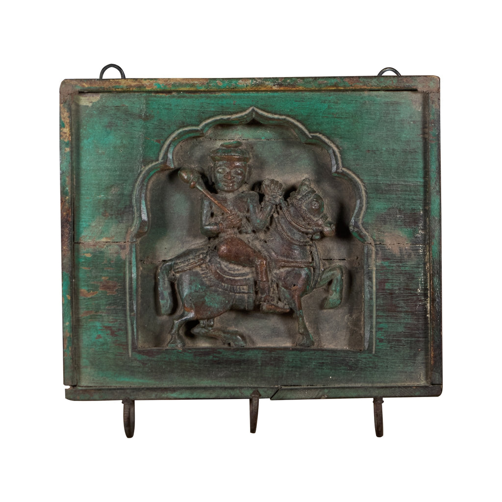 Carved Horseman Wood & Iron Wall Hook by Studio Vastu