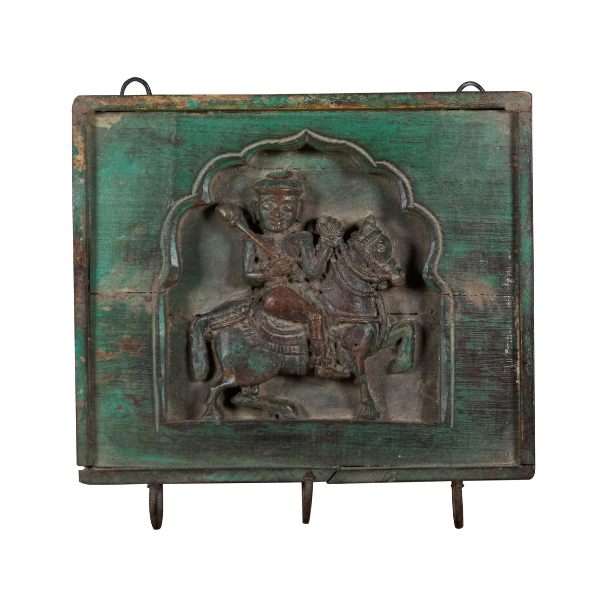 Carved Horseman Wood & Iron Wall Hook by Studio Vastu