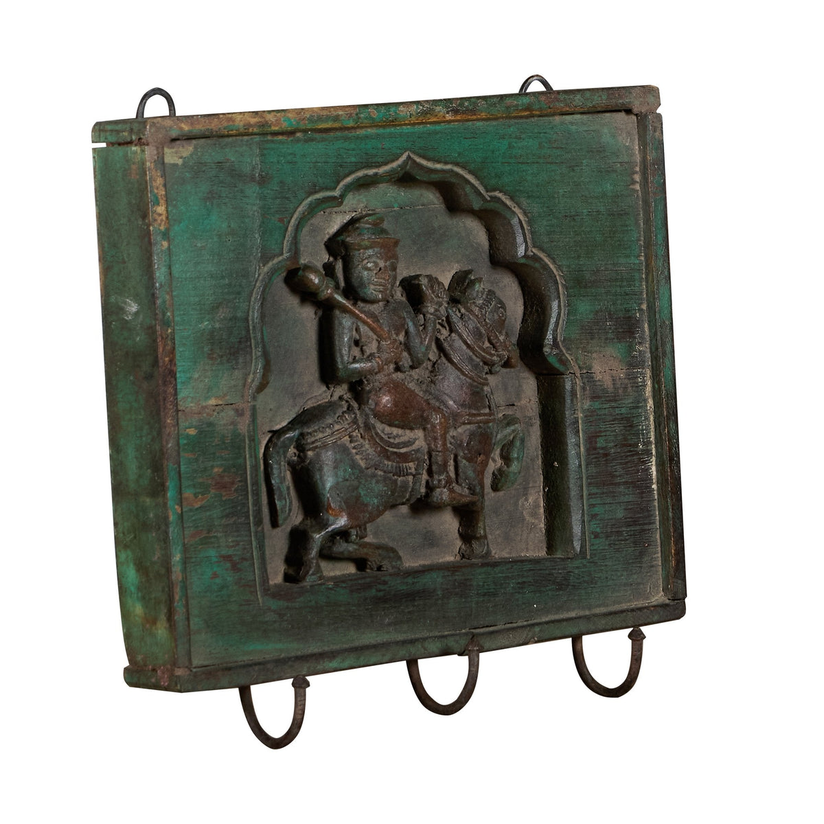 Carved Horseman Wood & Iron Wall Hook by Studio Vastu