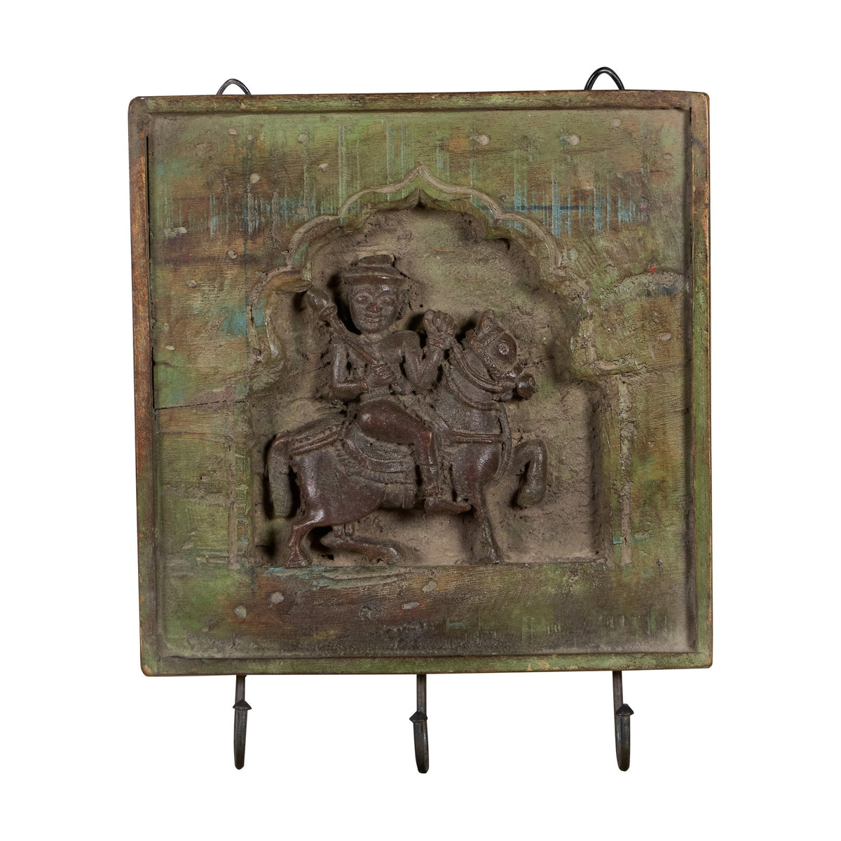 Carved Horseman Wood & Iron Wall Hook by Studio Vastu