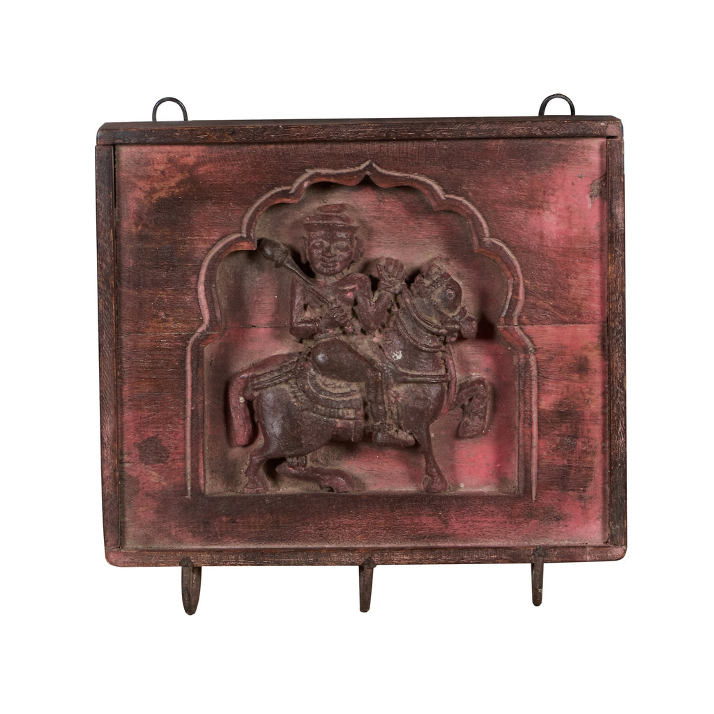Carved Horseman Wood & Iron Wall Hook by Studio Vastu