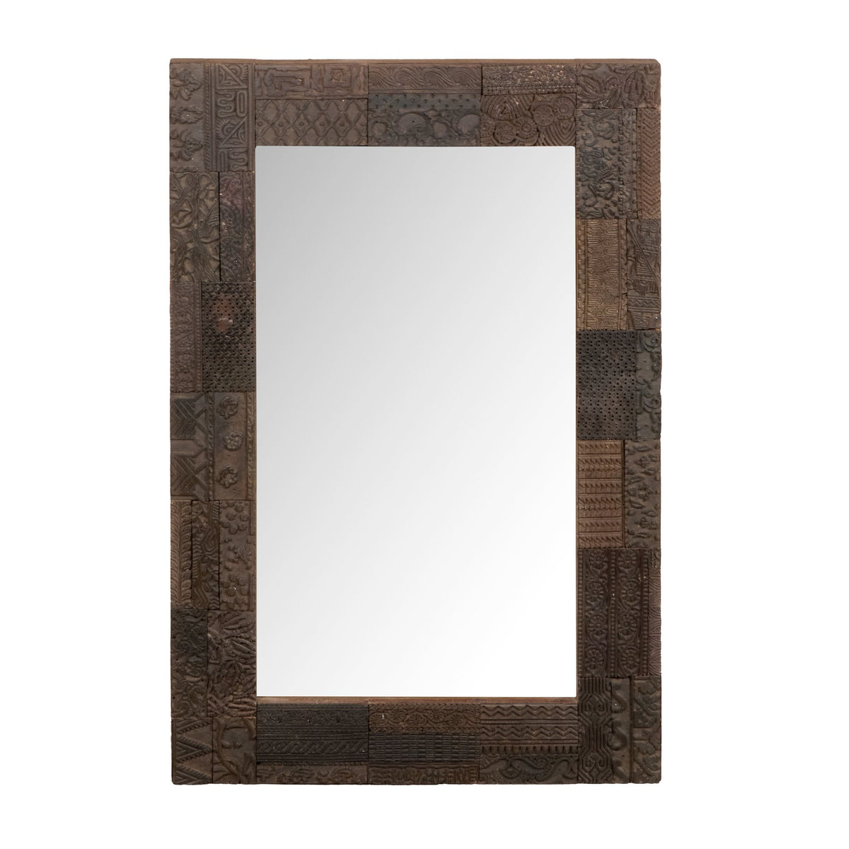 Carved Printing Block Wooden Mirror by Studio Vastu
