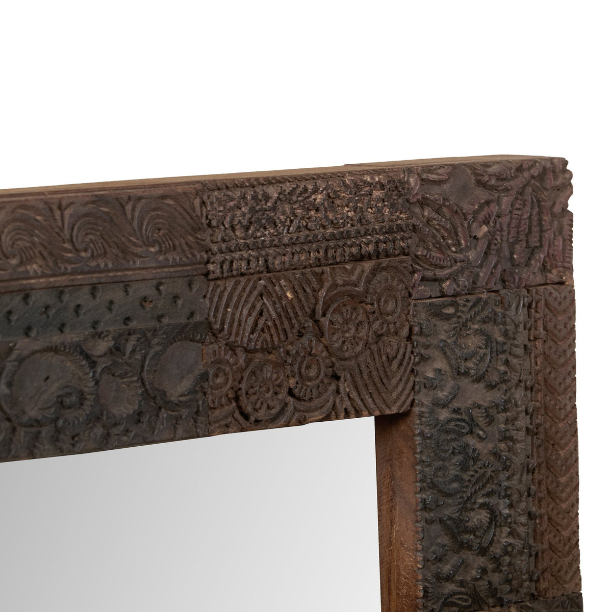 Carved Printing Block Wooden Mirror by Studio Vastu