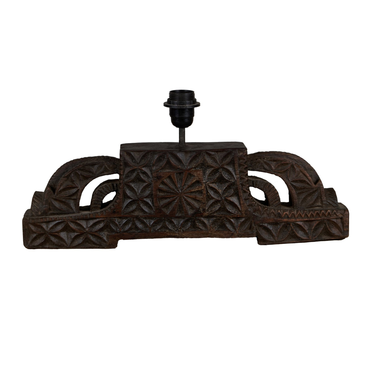Carved Rosette Wood Lamp Base by Studio Vastu