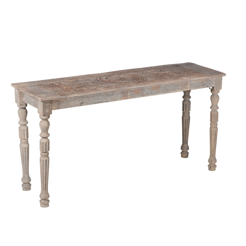 Carved Teak Fluted Leg Console Table by Studio Vastu