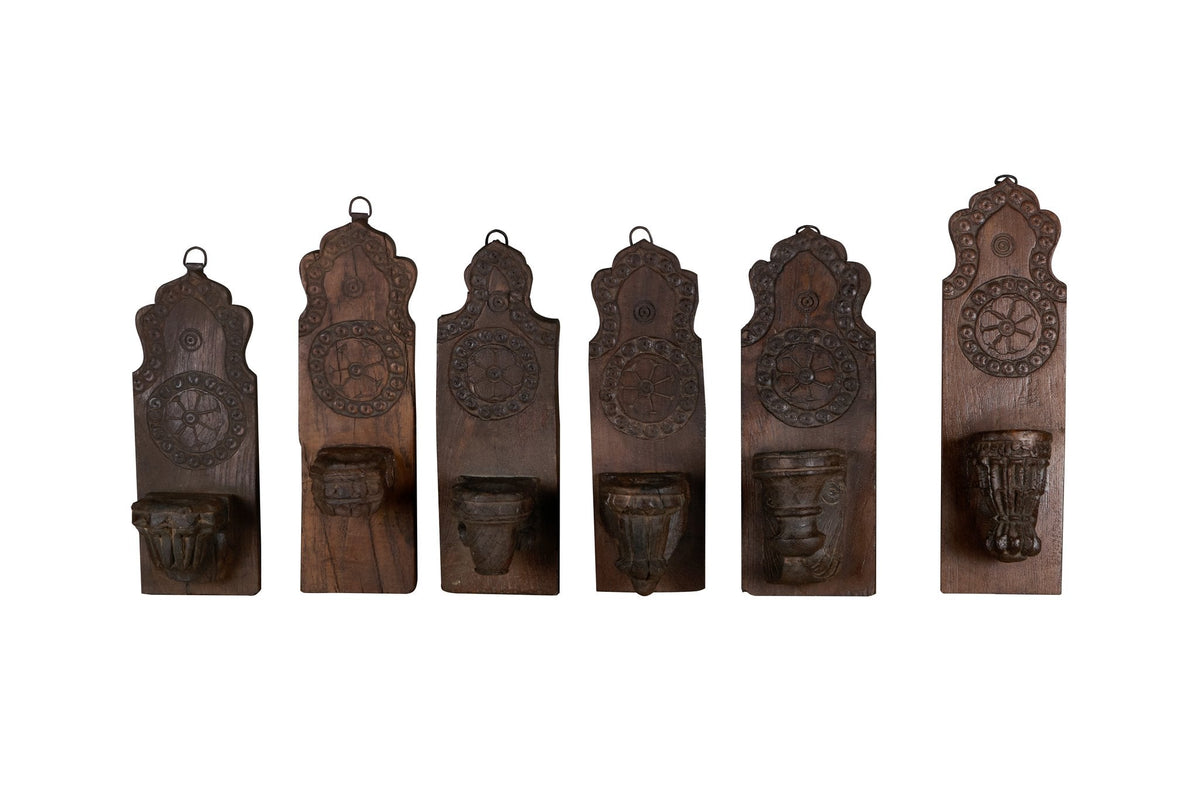 Carved Teak Jharokha-Style Accent Candle Sconce by Studio Vastu