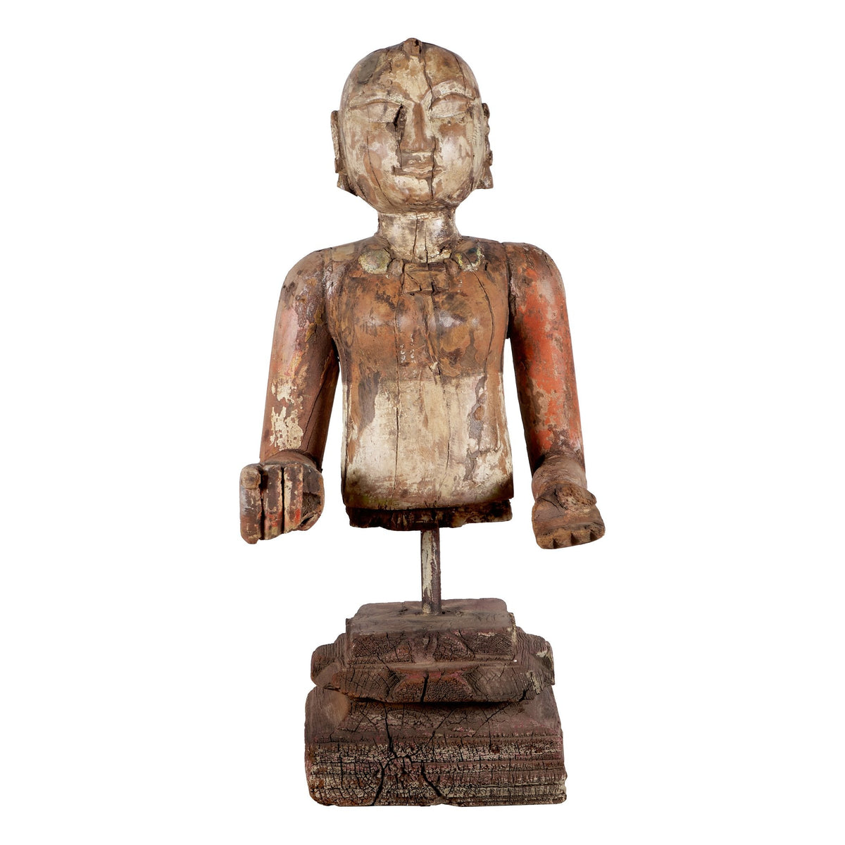 Carved Wood Folk Figure on Iron Stand by Studio Vastu