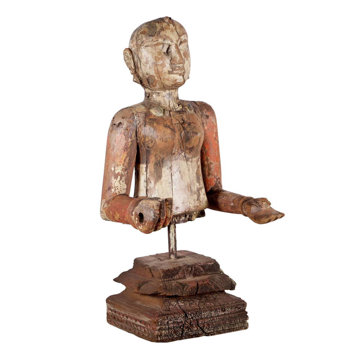 Carved Wood Folk Figure on Iron Stand by Studio Vastu