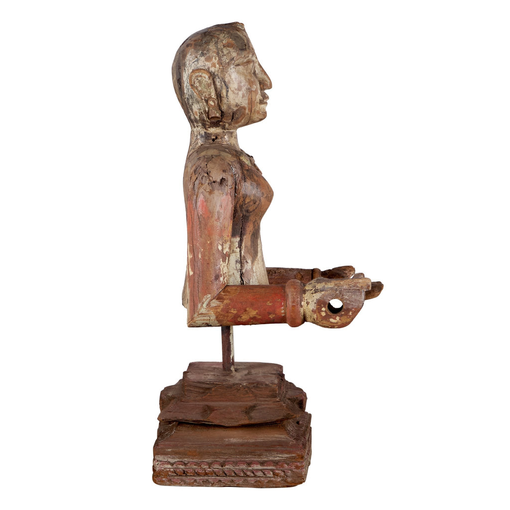Carved Wood Folk Figure on Iron Stand by Studio Vastu