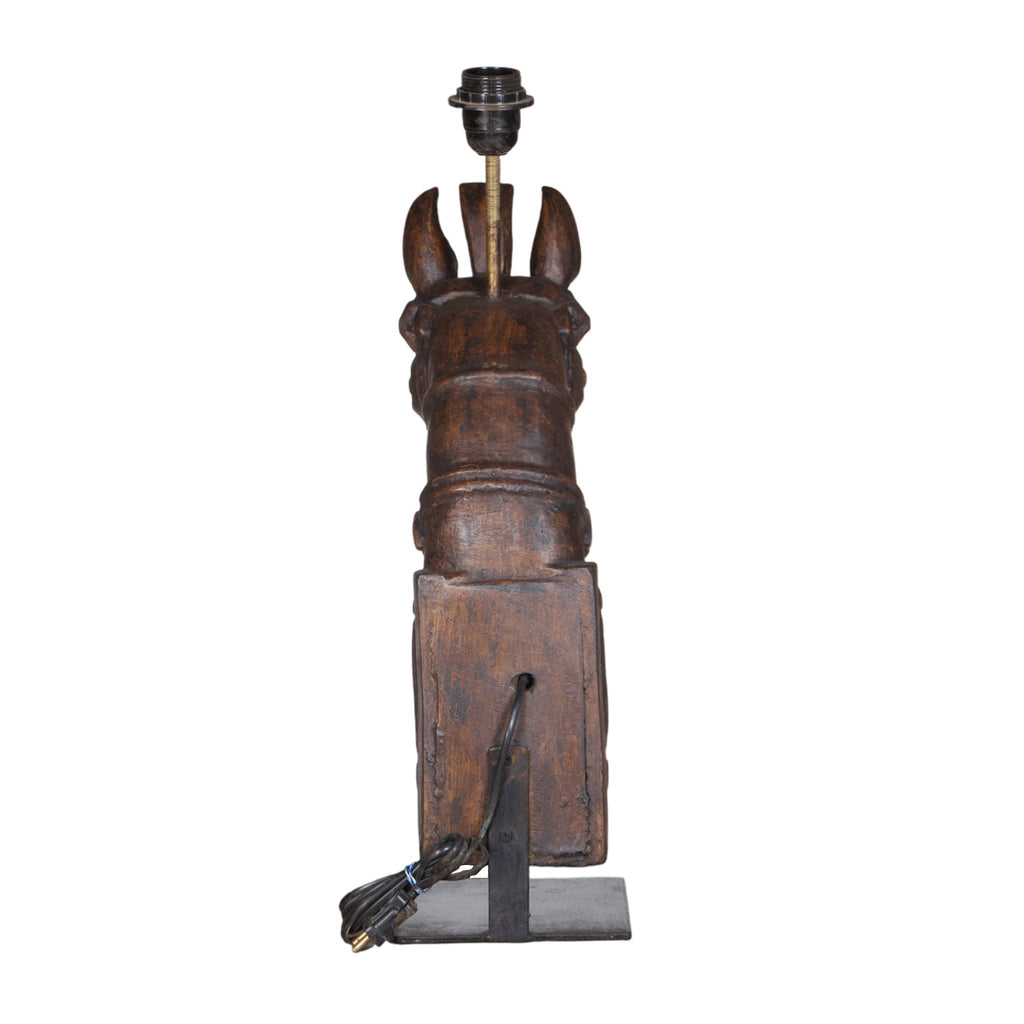 Carved Wood Horse Table Lamp by Studio Vastu