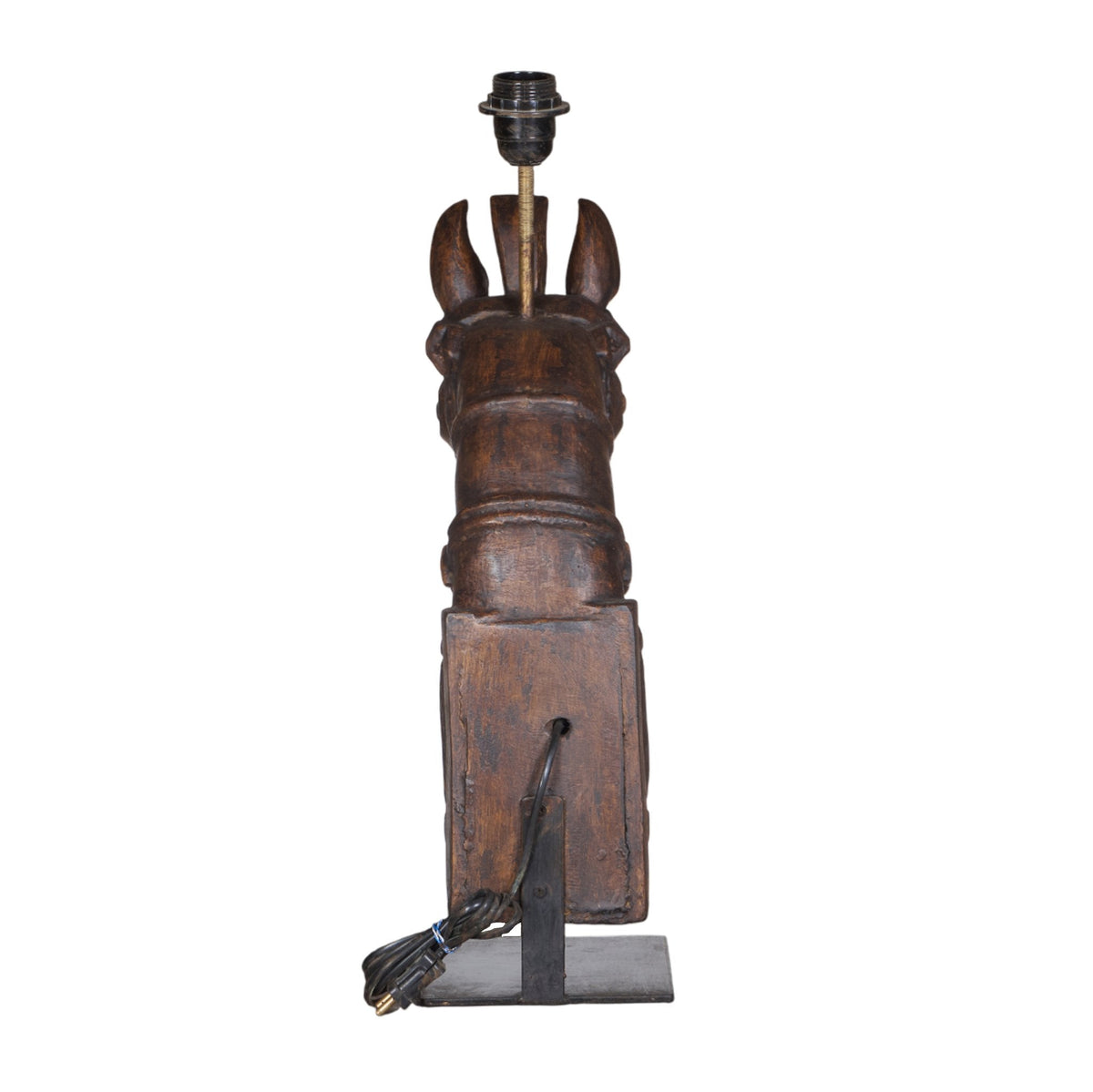Carved Wood Horse Table Lamp by Studio Vastu