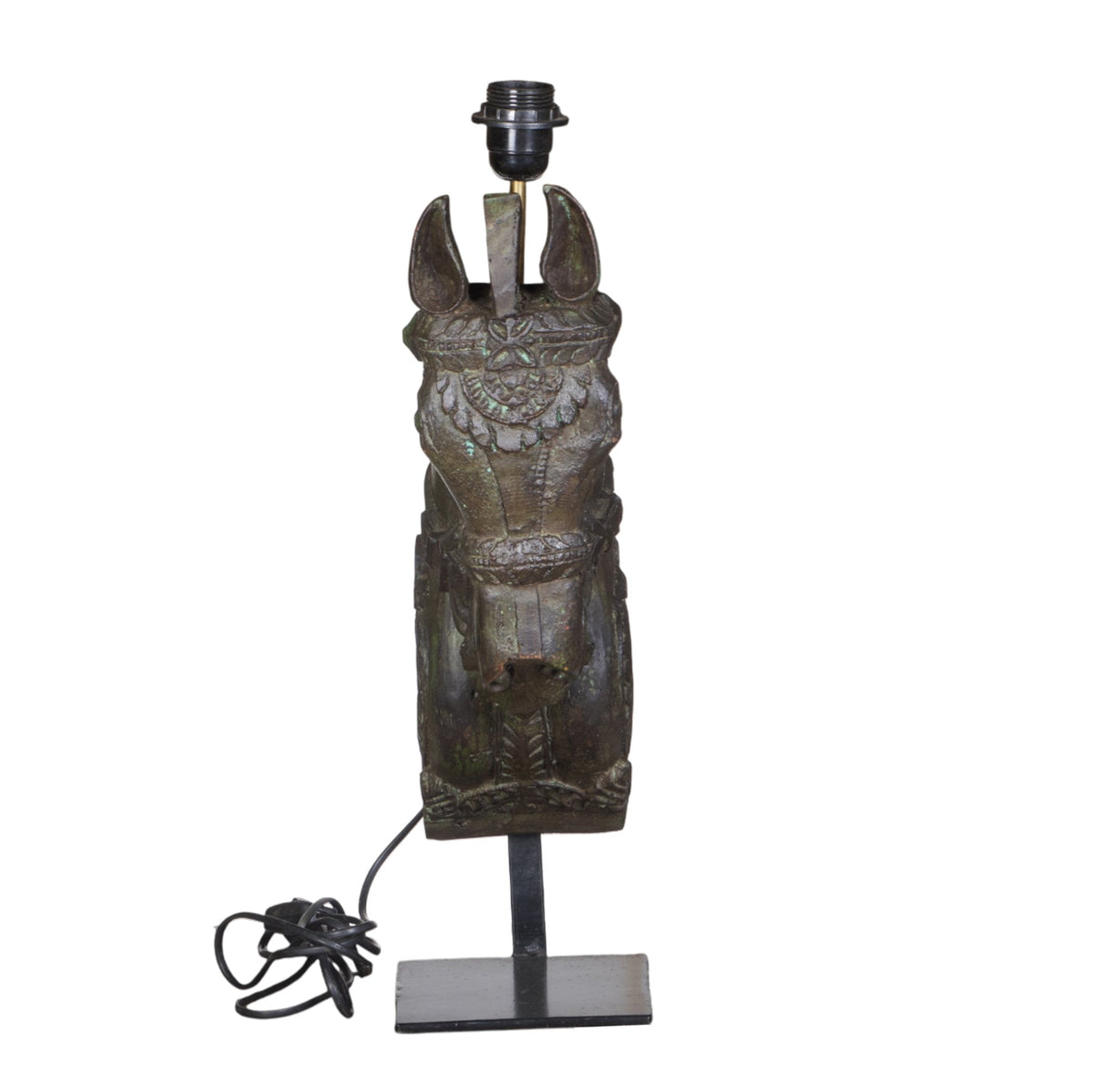 Carved Wood Horse Table Lamp by Studio Vastu
