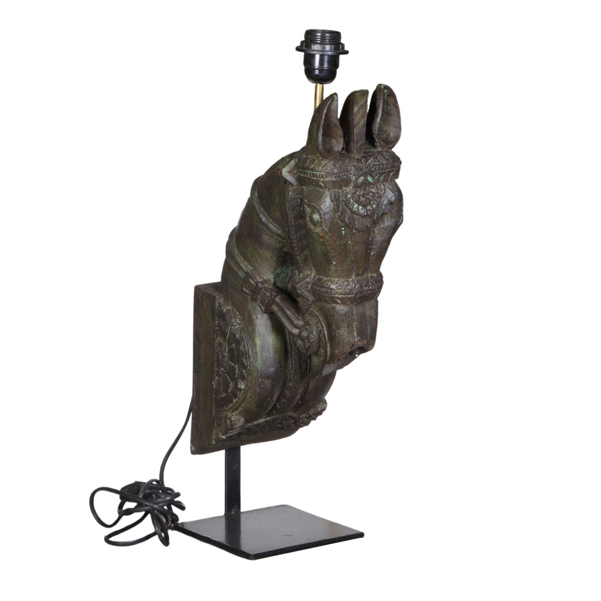 Carved Wood Horse Table Lamp by Studio Vastu