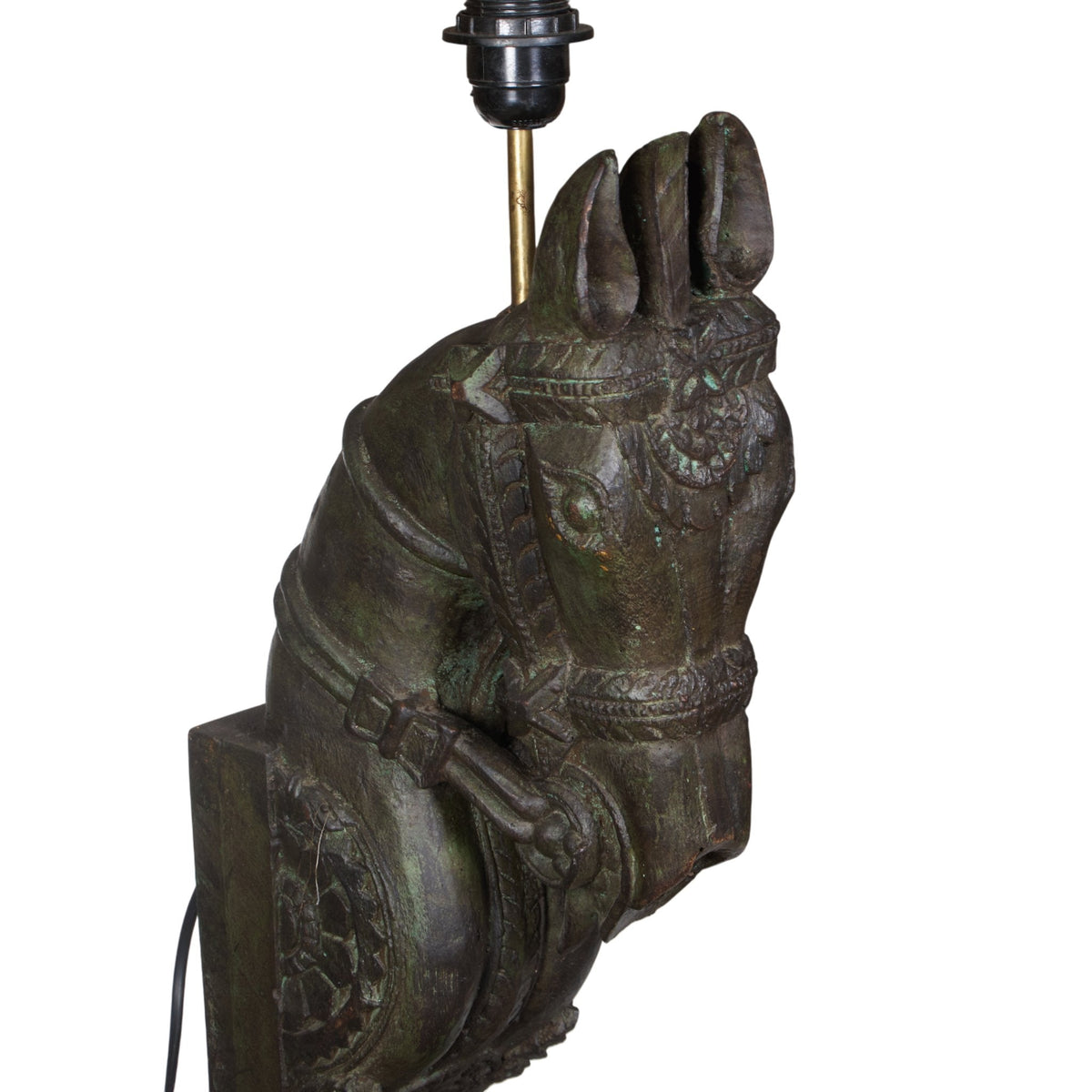 Carved Wood Horse Table Lamp by Studio Vastu