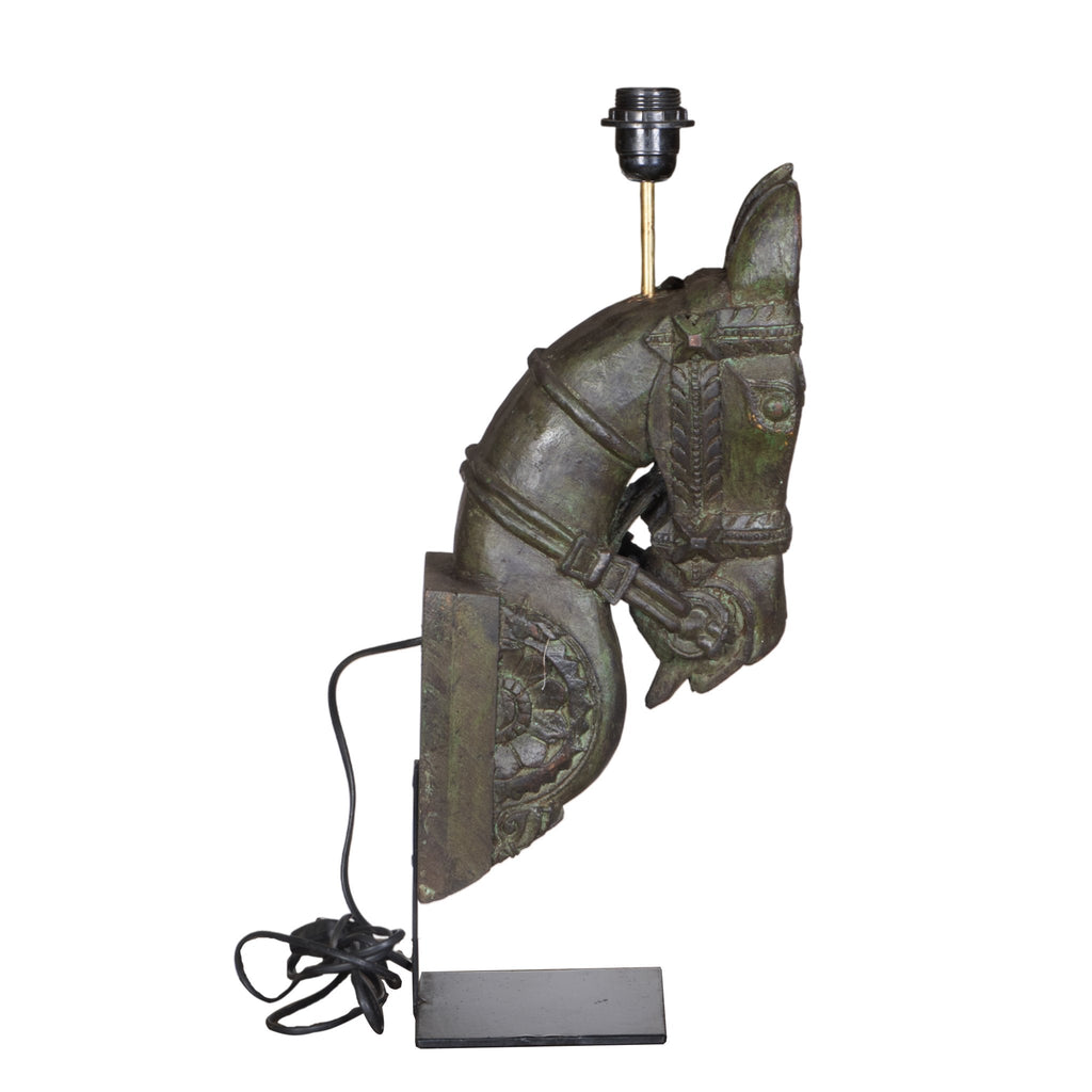 Carved Wood Horse Table Lamp by Studio Vastu