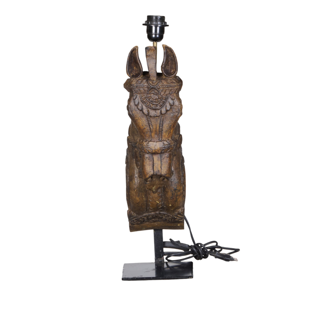 Carved Wood Horse Table Lamp by Studio Vastu