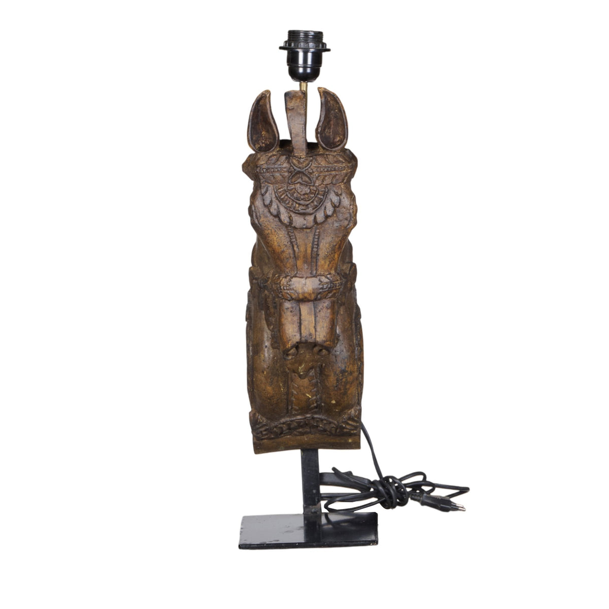 Carved Wood Horse Table Lamp by Studio Vastu