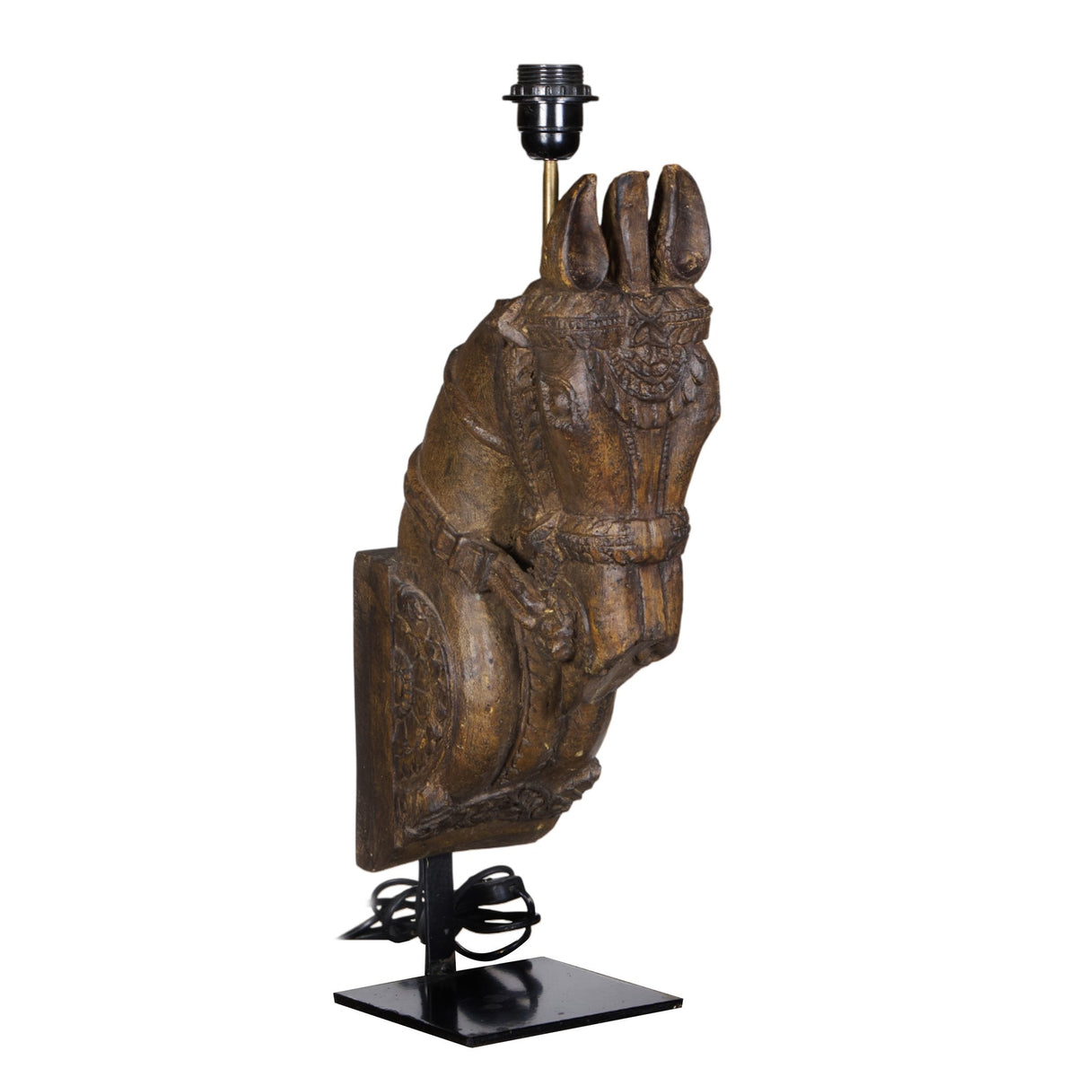 Carved Wood Horse Table Lamp by Studio Vastu