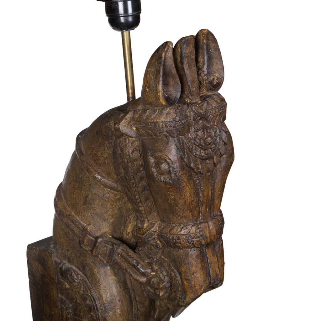 Carved Wood Horse Table Lamp by Studio Vastu